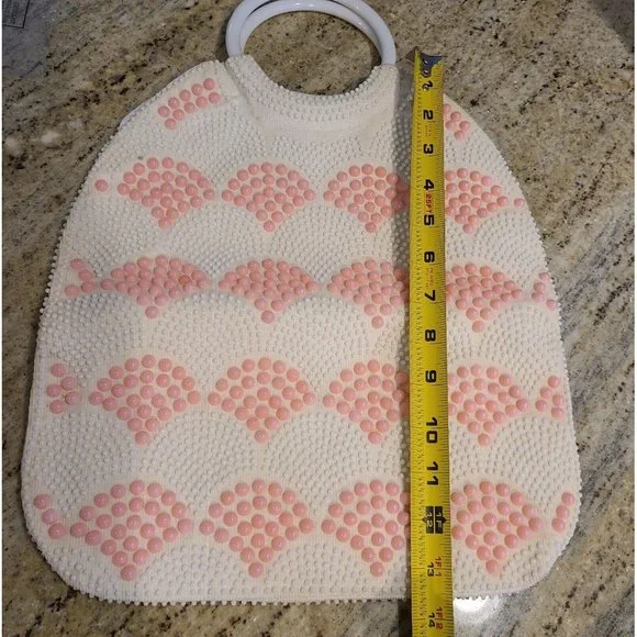 Vintage Dweck Purse Scallop Retro Beaded Pink Round Handles Lucite? - Picture 11 of 13